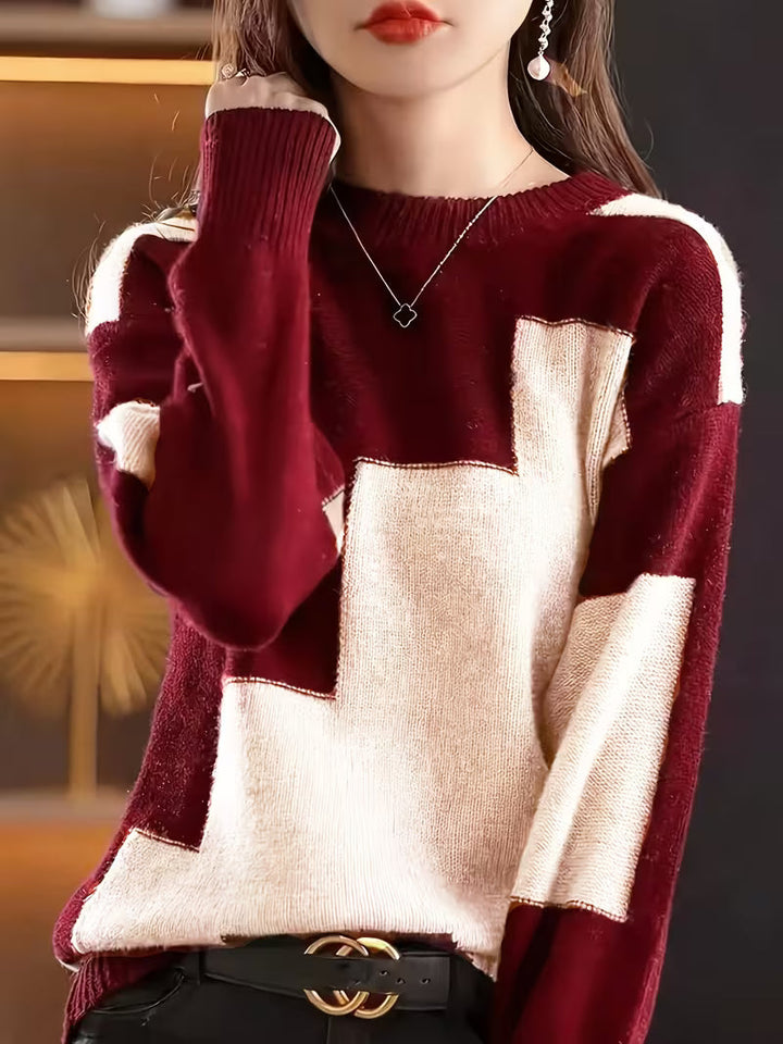 Damen Strickjacke mit grafischen Farbblöcken in Rot