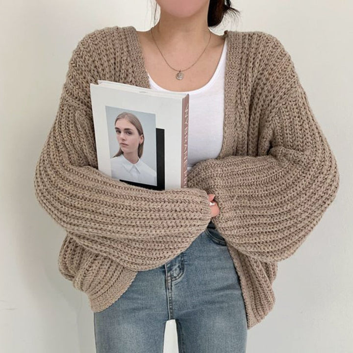 Damen Strickjacke mit Grobstrick für den Herbst in Khaki