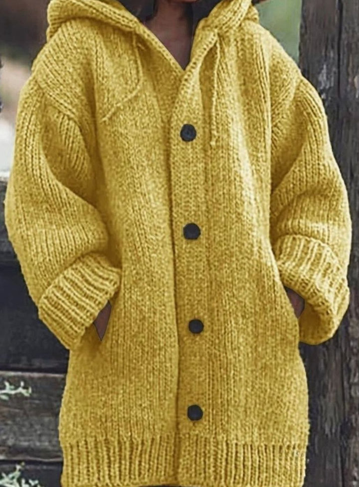Damen Strickjacke mit Kapuze in Chunky-Knit in Gelb