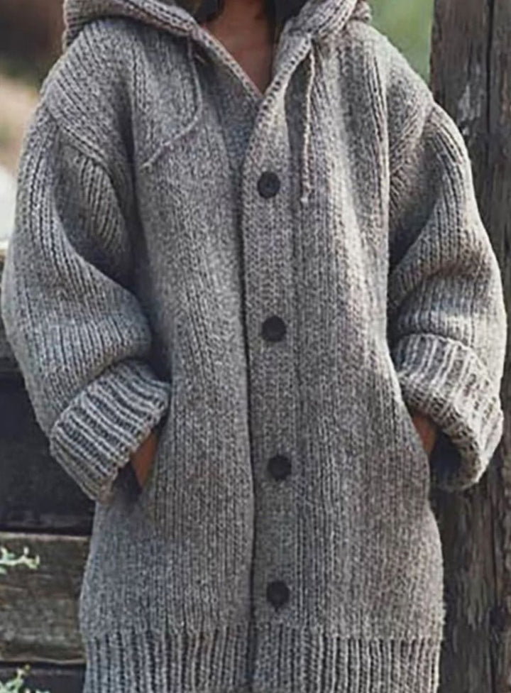 Damen Strickjacke mit Kapuze in Chunky-Knit in Grau