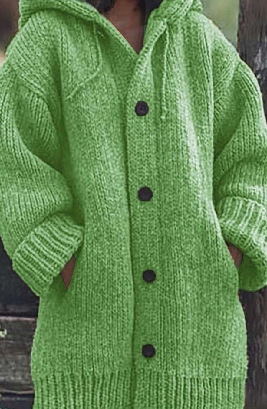 Damen Strickjacke mit Kapuze in Chunky-Knit in Grün