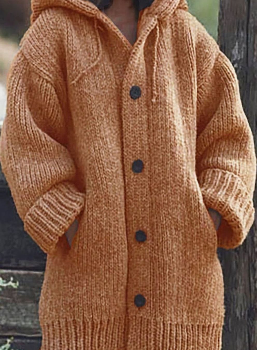 Damen Strickjacke mit Kapuze in Chunky-Knit in Orange