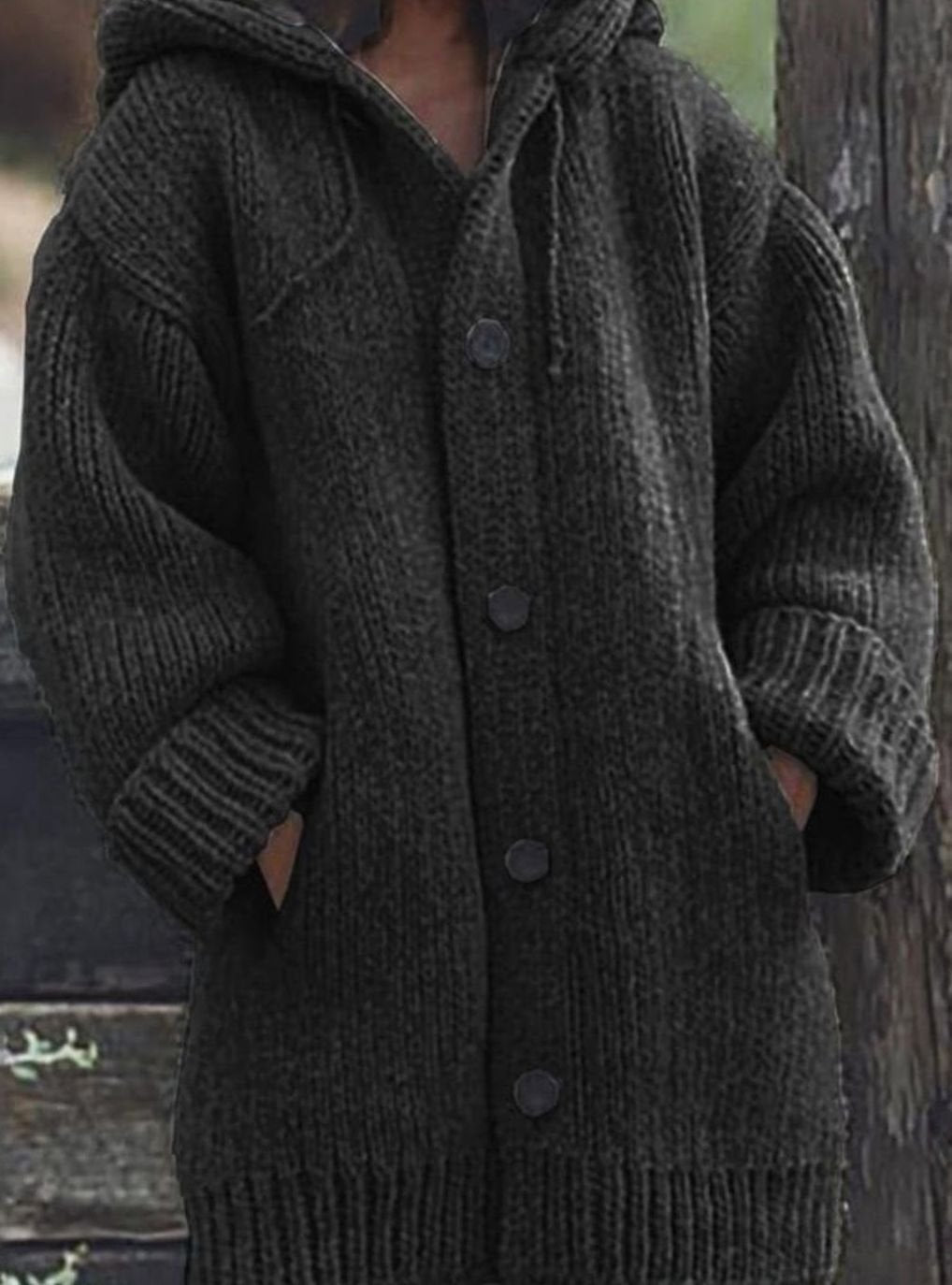 Damen Strickjacke mit Kapuze in Chunky-Knit in Schwarz