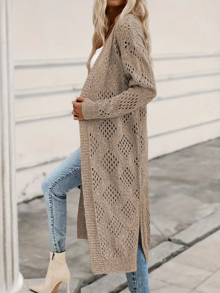 Damen Strickjacke mit Lochstrick für Übergangstage (4)