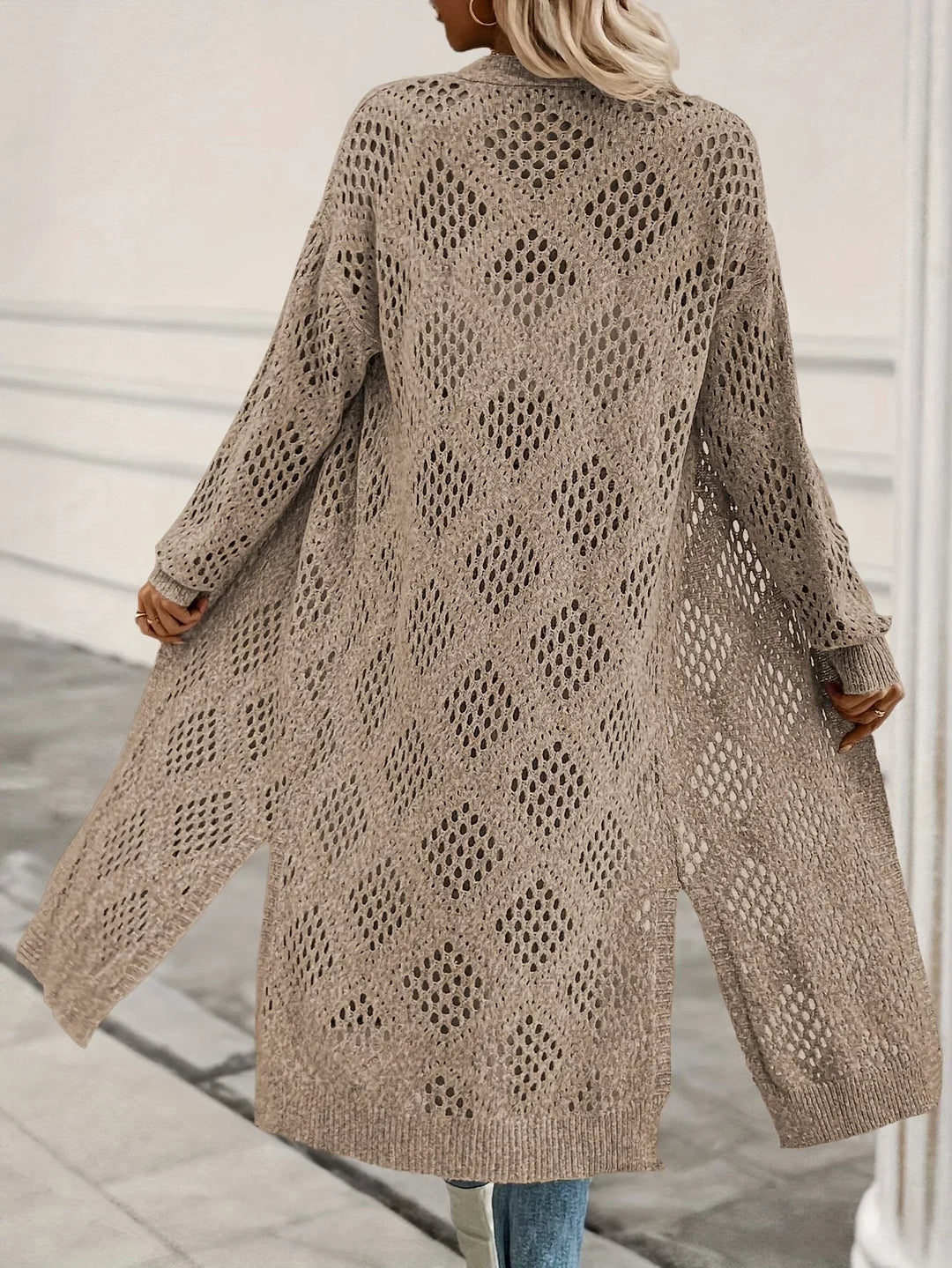Damen Strickjacke mit Lochstrick für Übergangstage (5)