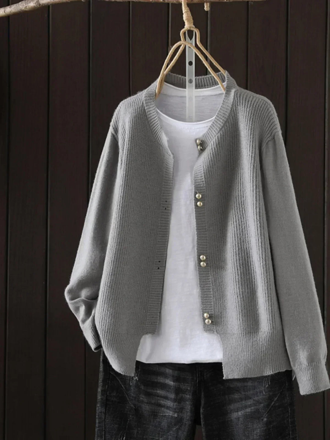 Damen Strickjacke mit lockerer Passform für Herbst in Grau
