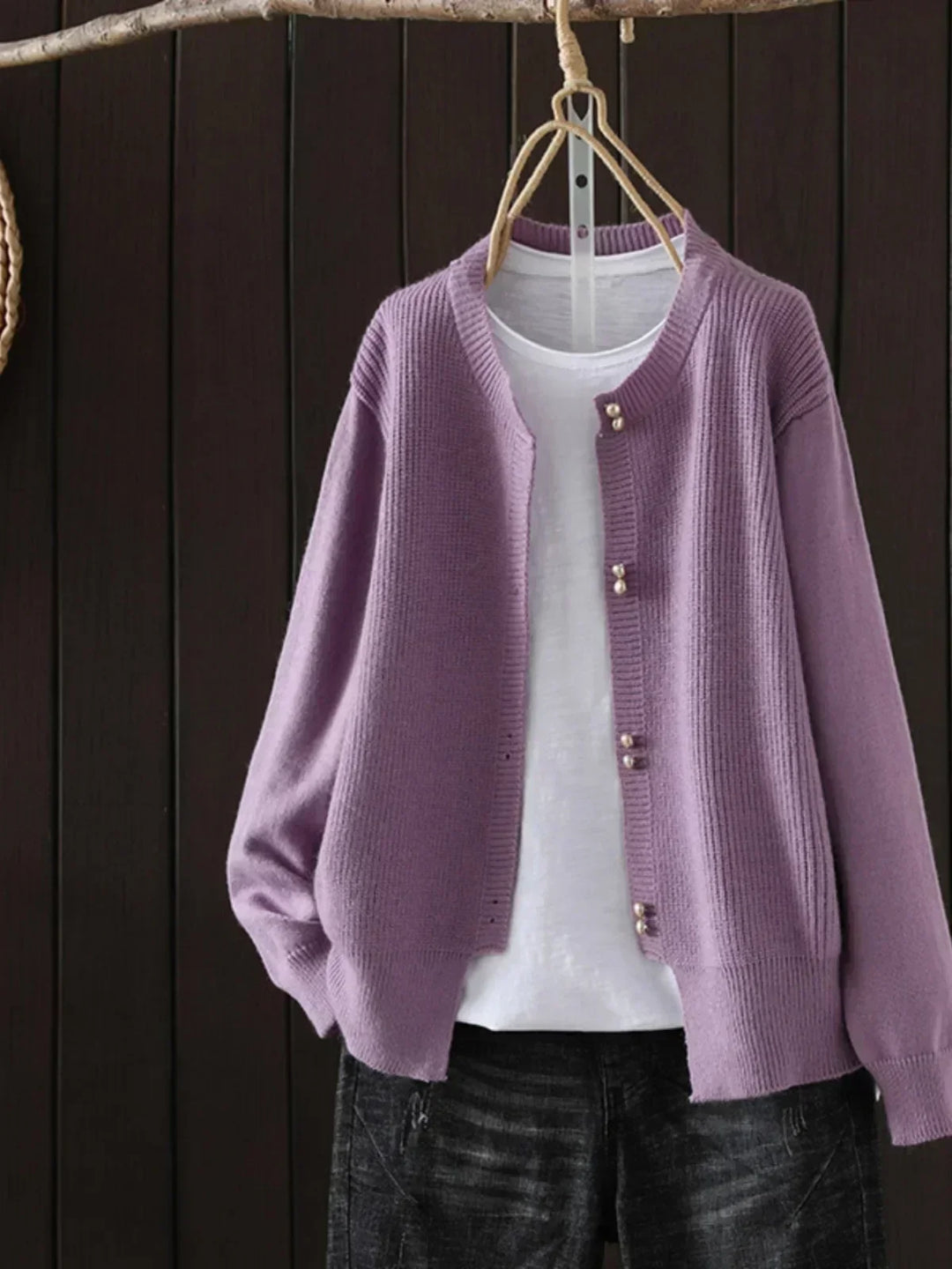 Damen Strickjacke mit lockerer Passform für Herbst in Lila