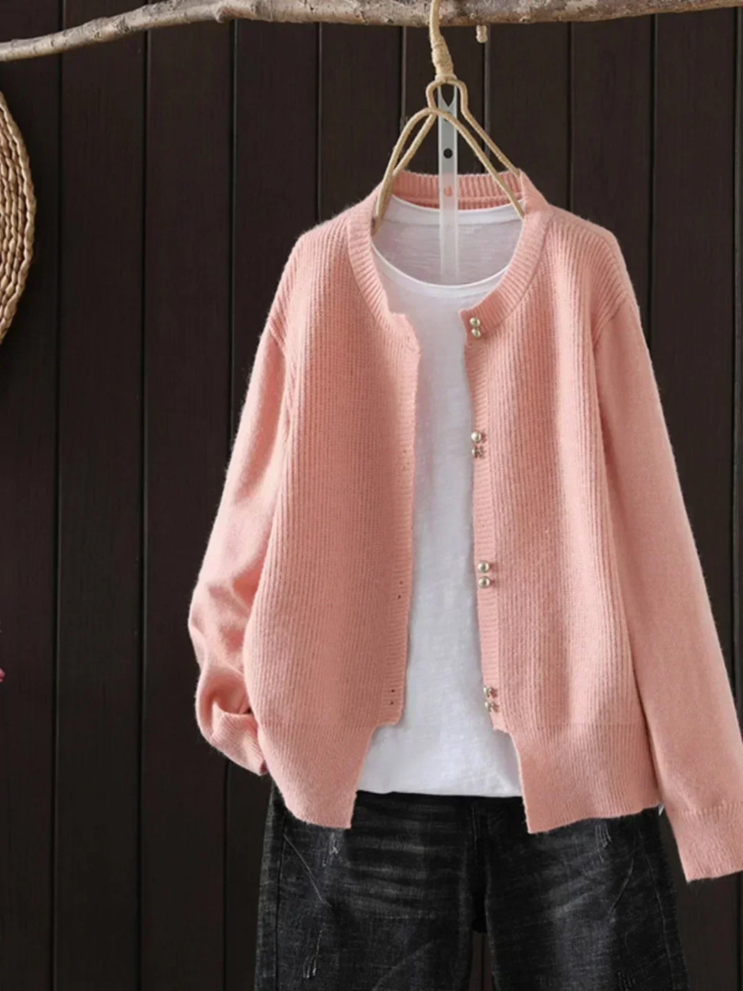 Damen Strickjacke mit lockerer Passform für Herbst in Rosa