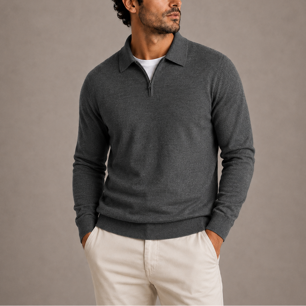 Damen Strickjacke mit Polokragen und Reißverschluss in Dunkelgrau