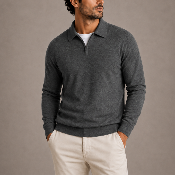 Damen Strickjacke mit Polokragen und Reißverschluss in Dunkelgrau