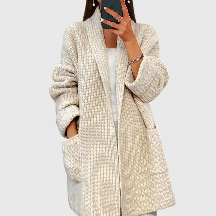 Damen Strickjacke mit Rippenstrick für Herbst in Beige