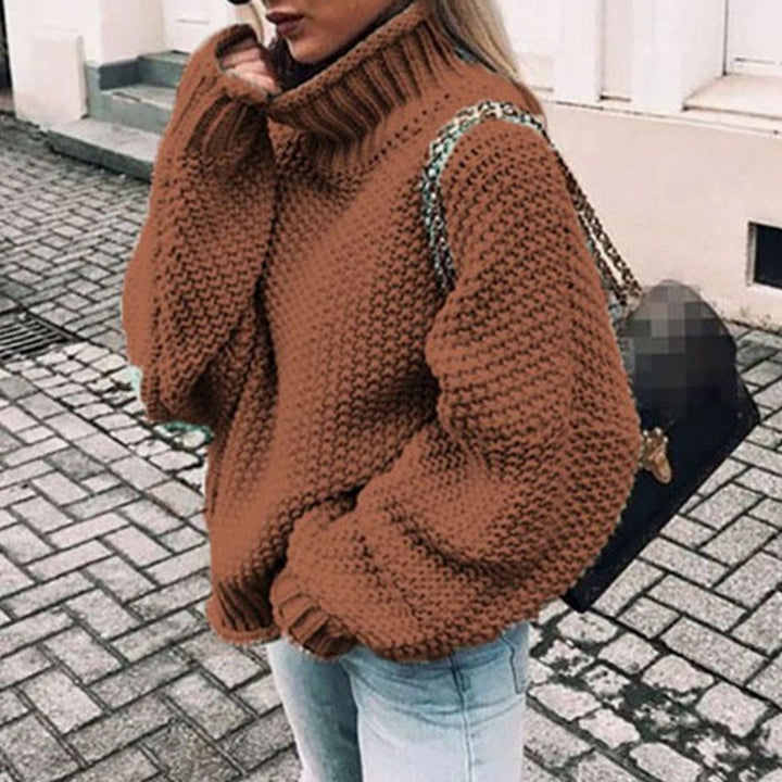 Damen Strickjacke mit Rollkragen für Winter in Braun