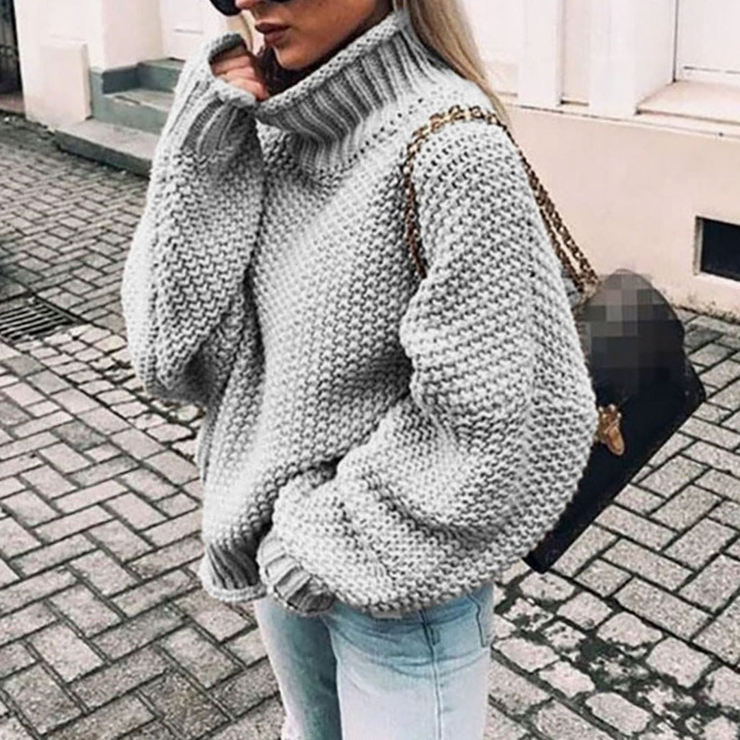 Damen Strickjacke mit Rollkragen für Winter in Grau