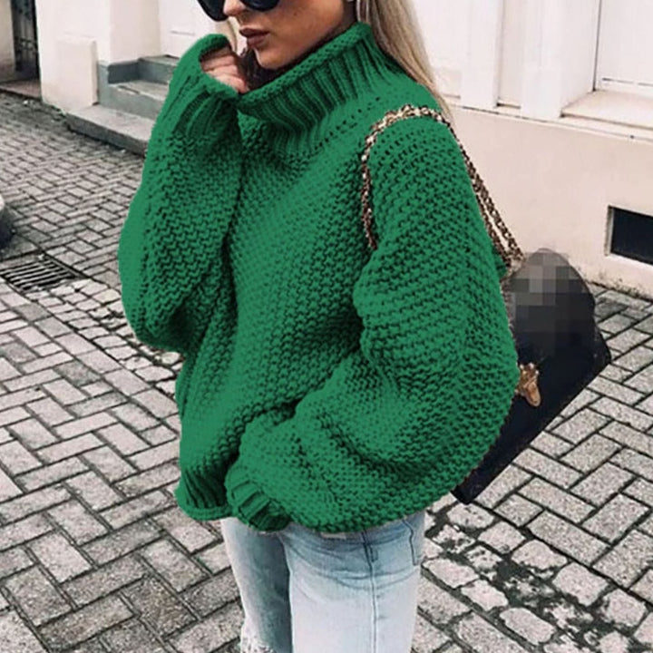 Damen Strickjacke mit Rollkragen für Winter in Grün