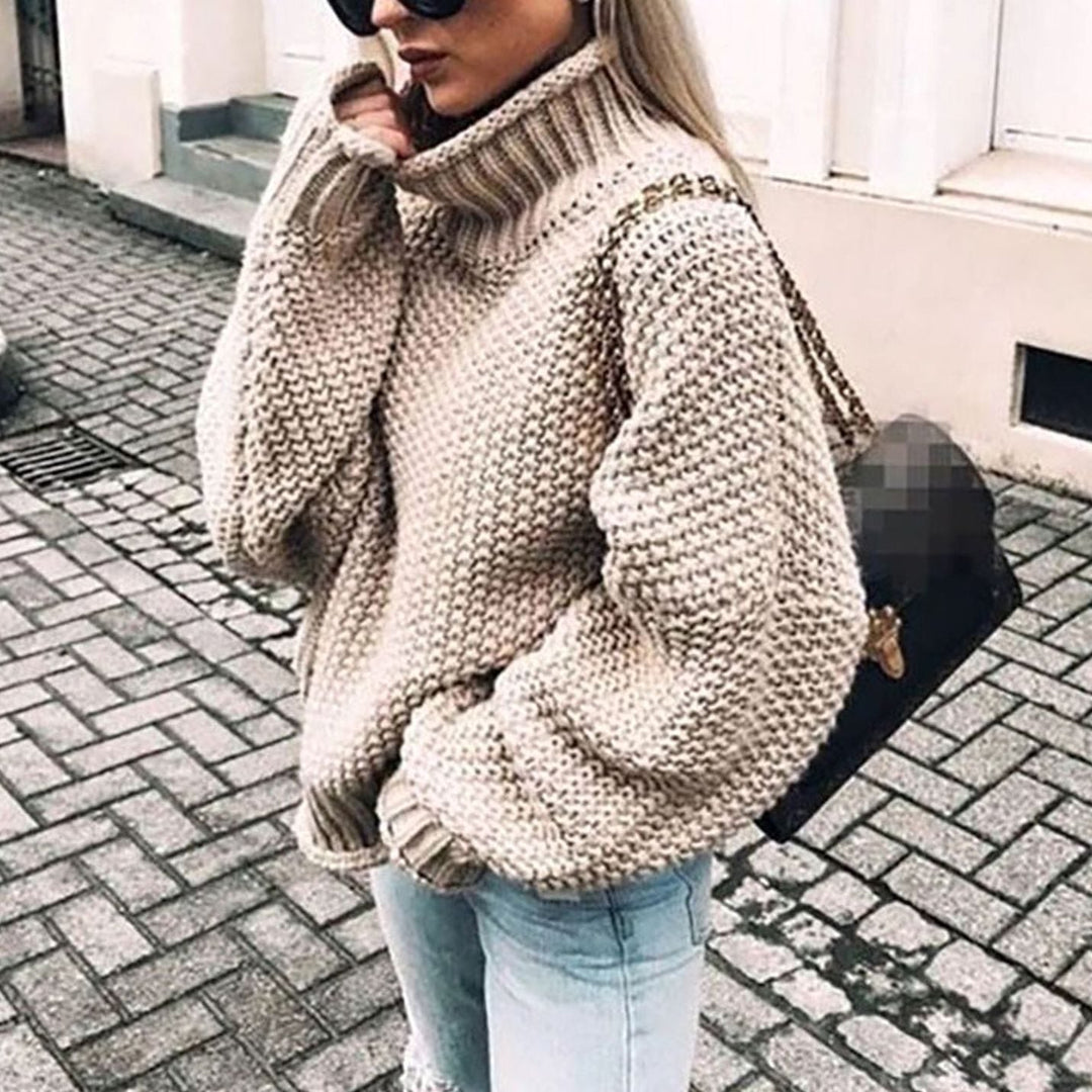 Damen Strickjacke mit Rollkragen für Winter in Khaki