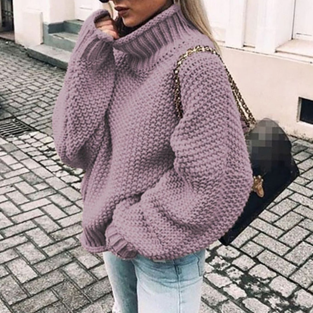 Damen Strickjacke mit Rollkragen für Winter in Lila