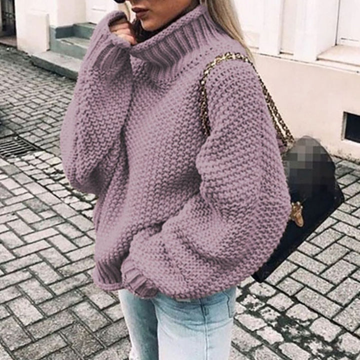 Damen Strickjacke mit Rollkragen für Winter in Lila