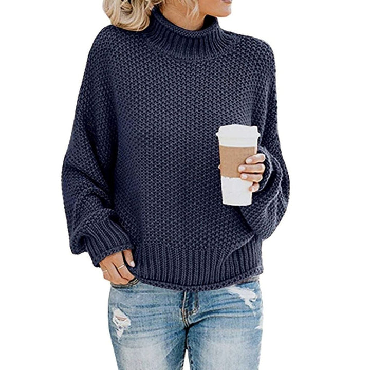 Damen Strickjacke mit Rollkragen für Winter in Marineblau