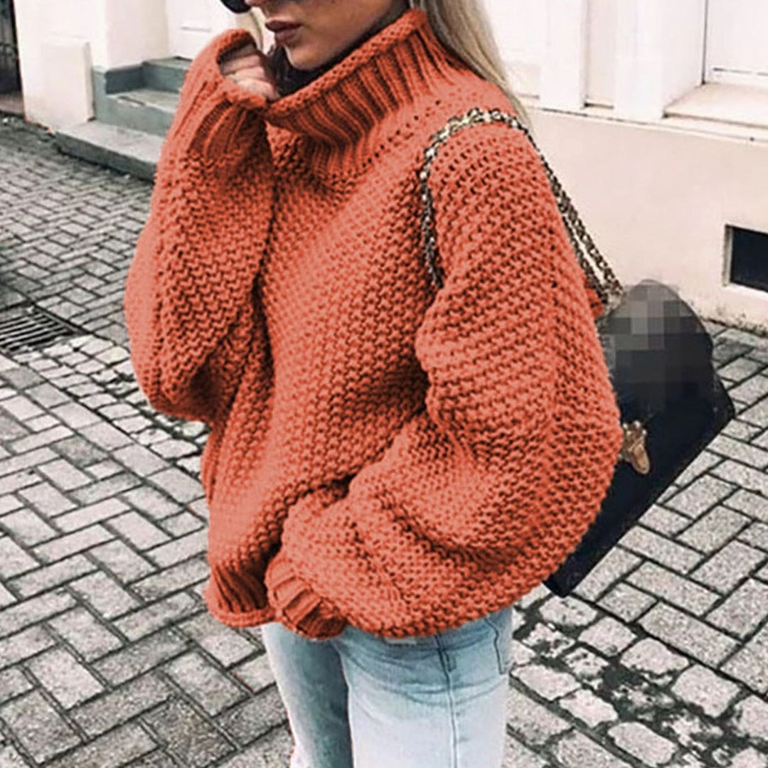 Damen Strickjacke mit Rollkragen für Winter in Orange