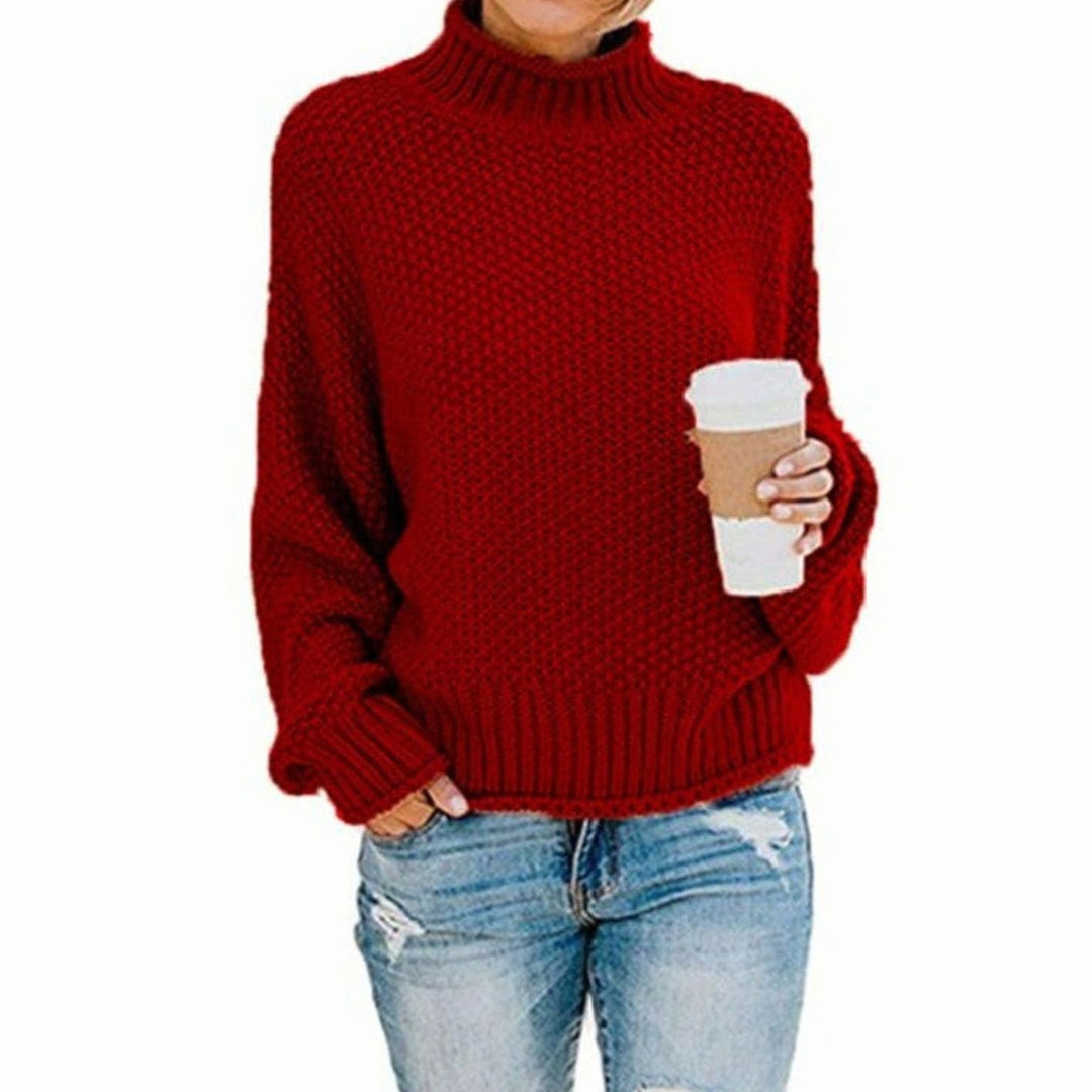 Damen Strickjacke mit Rollkragen für Winter in Rot