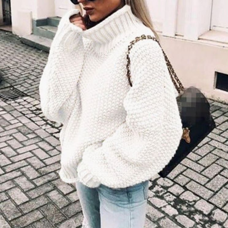 Damen Strickjacke mit Rollkragen für Winter in Weiß