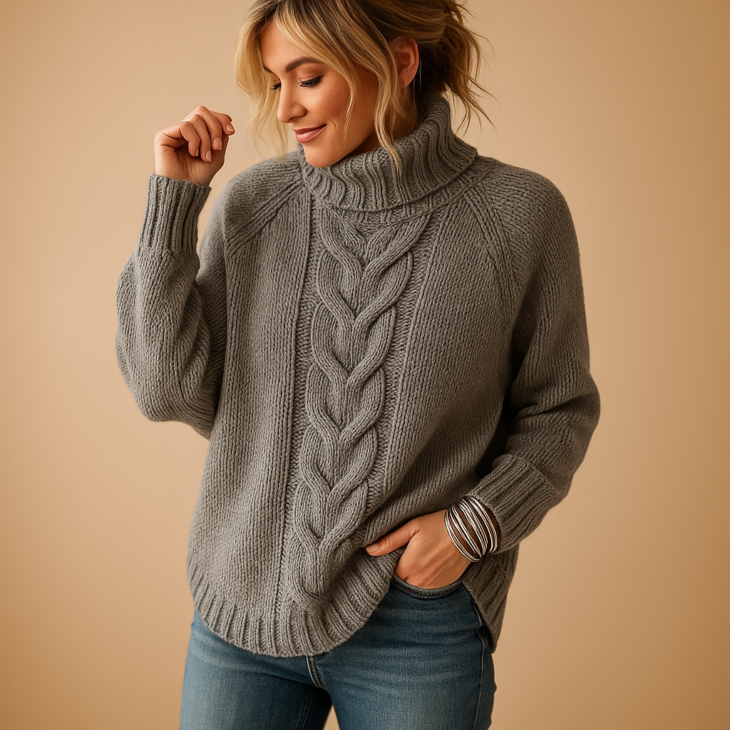 Damen Strickjacke mit Rollkragen und Longline-Schnitt in Grau