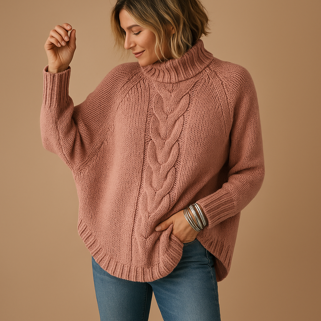 Damen Strickjacke mit Rollkragen und Longline-Schnitt in Rosa