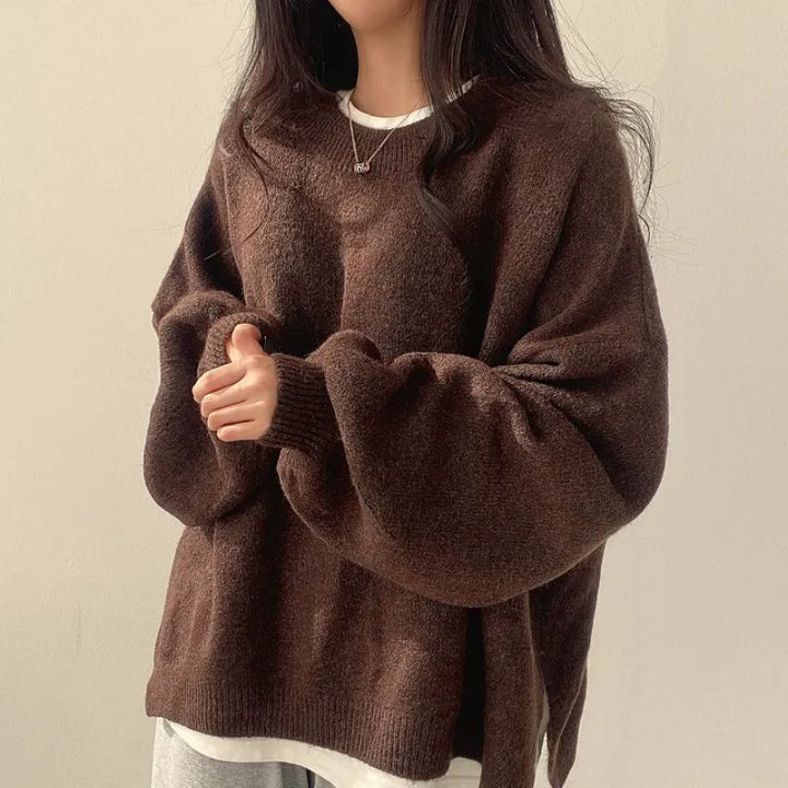 Damen Strickjacke mit Schlitzen und breitem Schnitt in Braun