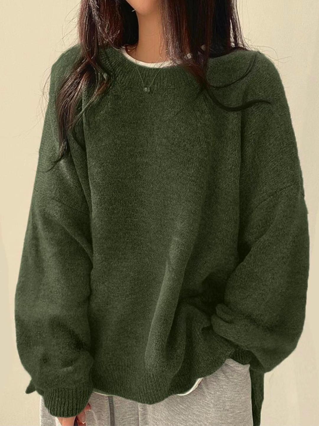 Damen Strickjacke mit Schlitzen und breitem Schnitt in Olivgrün