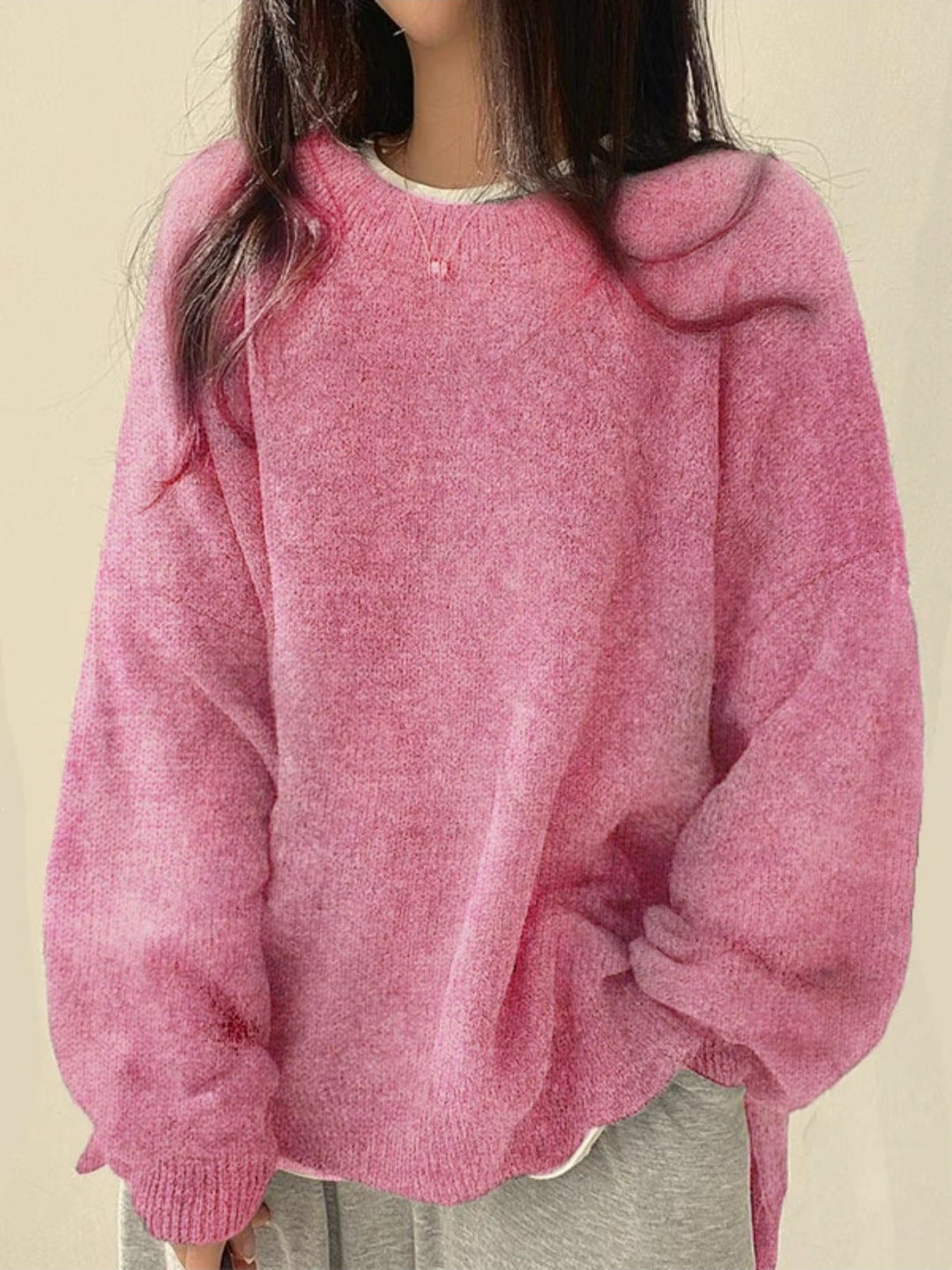 Damen Strickjacke mit Schlitzen und breitem Schnitt in Rosa