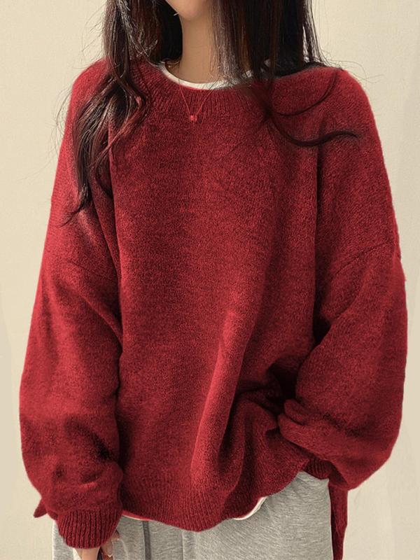 Damen Strickjacke mit Schlitzen und breitem Schnitt in Rot
