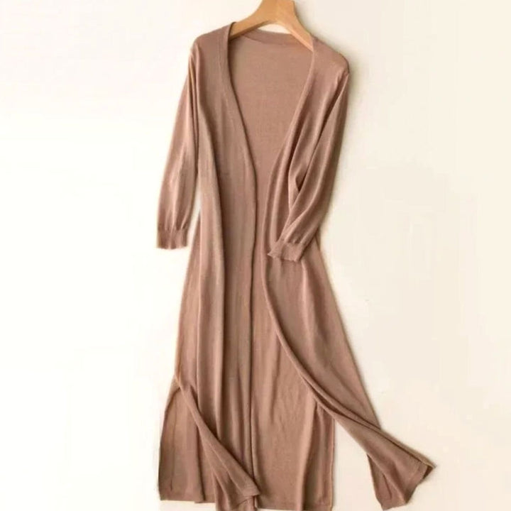 Damen Strickjacke mit Seitenschlitzen in Maxilänge (8)