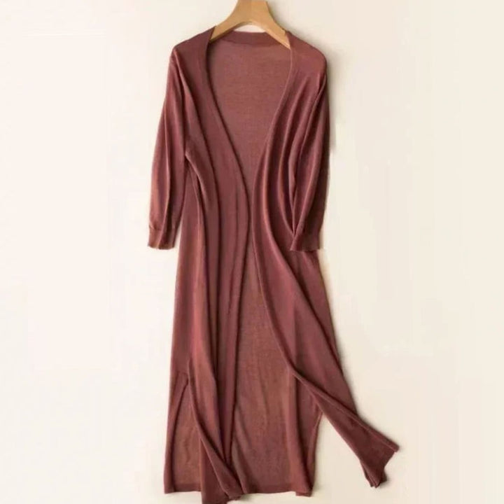 Damen Strickjacke mit Seitenschlitzen in Maxilänge in Rosa