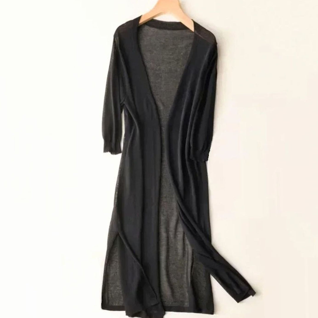 Damen Strickjacke mit Seitenschlitzen in Maxilänge in Schwarz