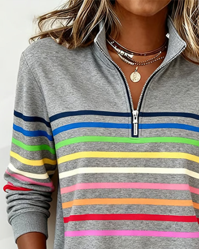 Damen Strickjacke mit Streifenbändern und Reißverschluss (2)