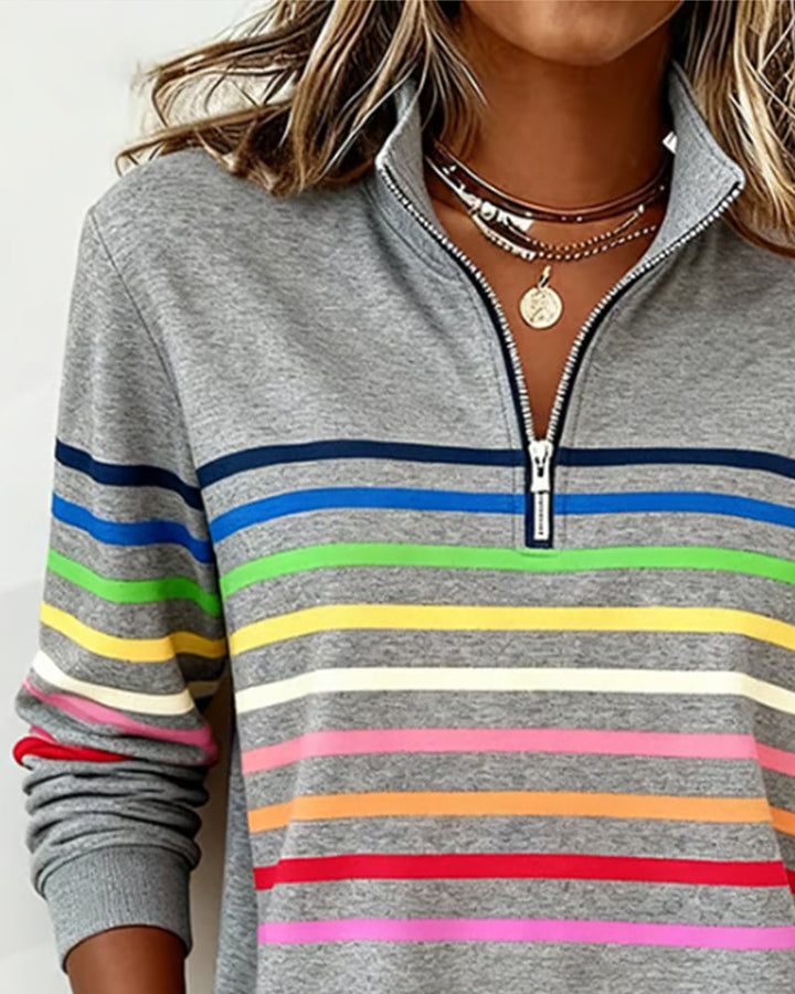 Damen Strickjacke mit Streifenbändern und Reißverschluss (2)