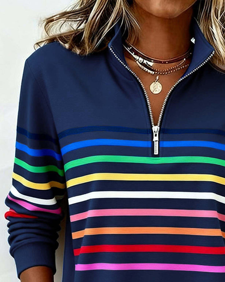 Damen Strickjacke mit Streifenbändern und Reißverschluss (5)