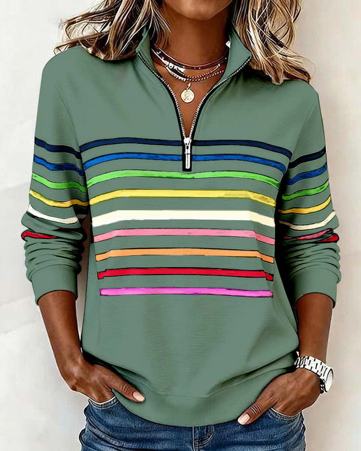 Damen Strickjacke mit Streifenbändern und Reißverschluss in Grün