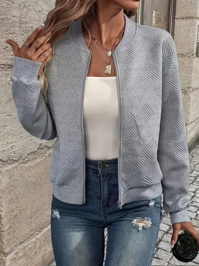 Damen Strickjacke mit strukturiertem Muster im Casual-Stil in Grau