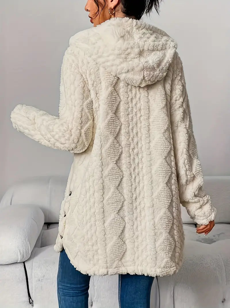 Damen Strickjacke mit strukturierter Kapuze und Langarm (10)
