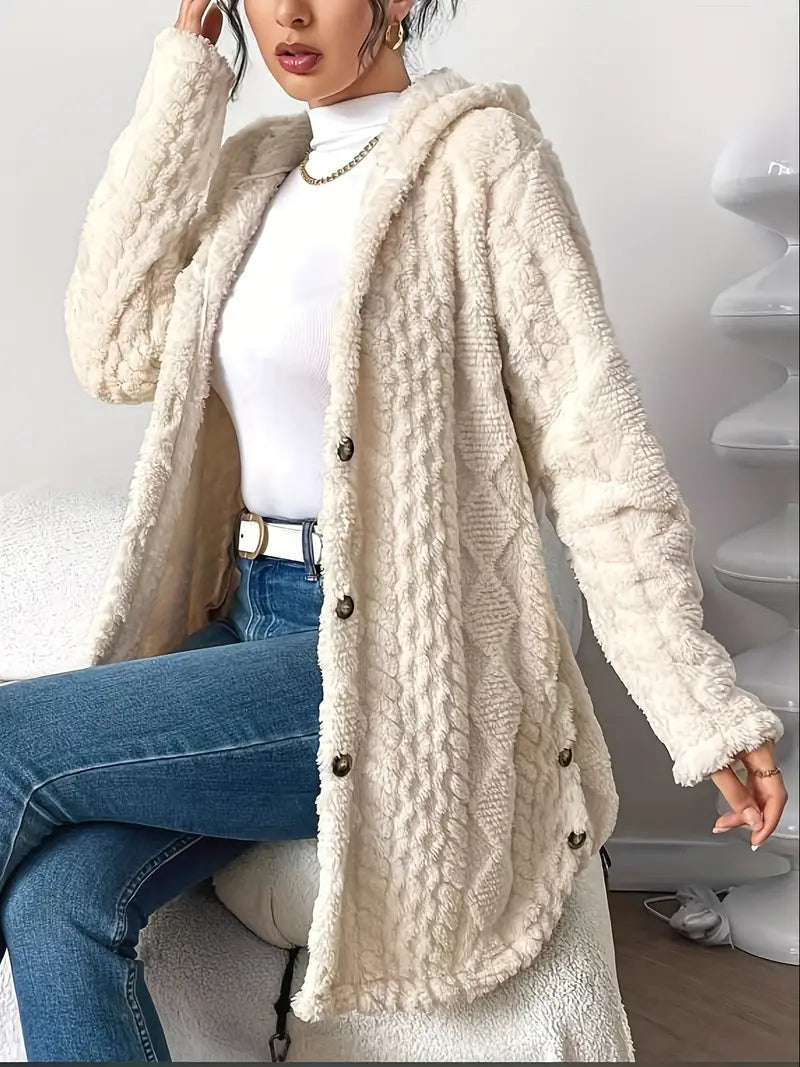Damen Strickjacke mit strukturierter Kapuze und Langarm (11)