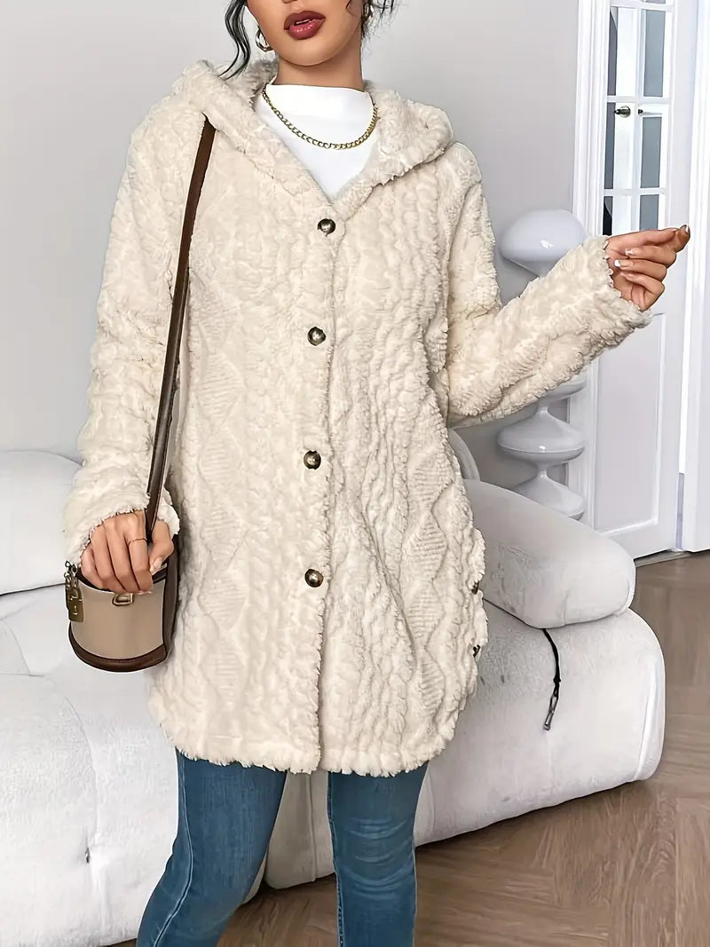 Damen Strickjacke mit strukturierter Kapuze und Langarm (9)