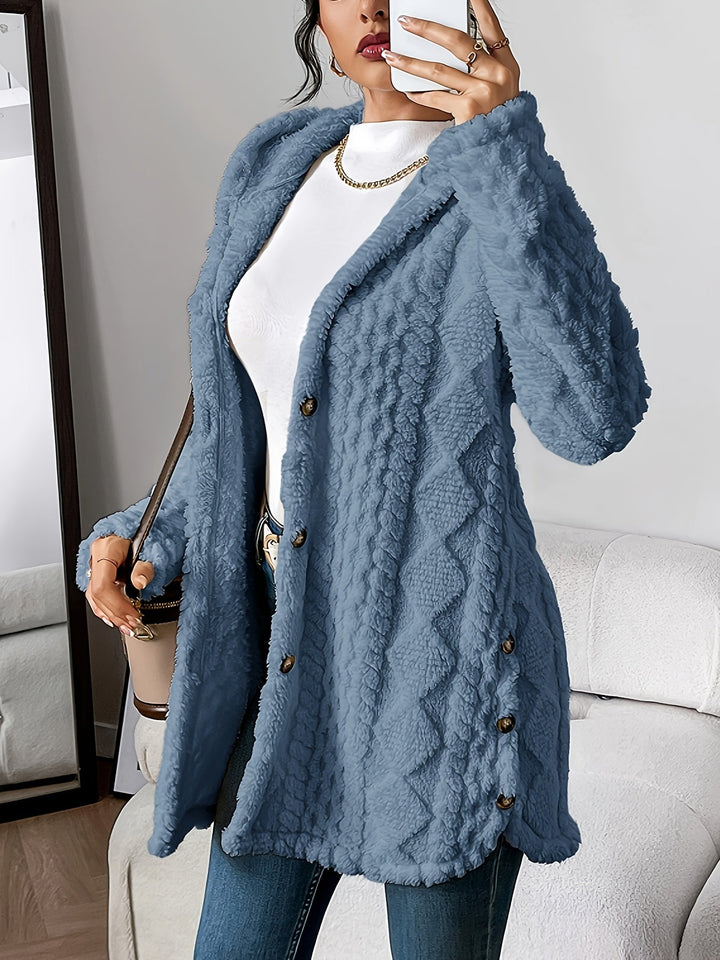 Damen Strickjacke mit strukturierter Kapuze und Langarm in Blau