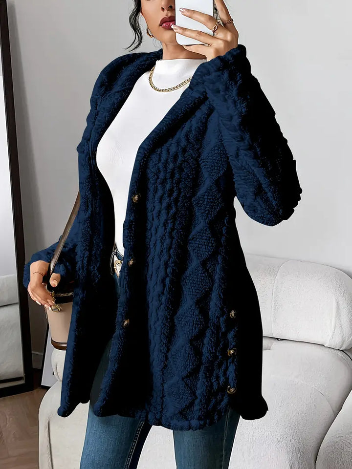 Damen Strickjacke mit strukturierter Kapuze und Langarm in Dunkelblau