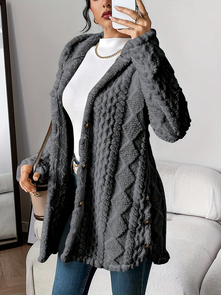 Damen Strickjacke mit strukturierter Kapuze und Langarm in Grau