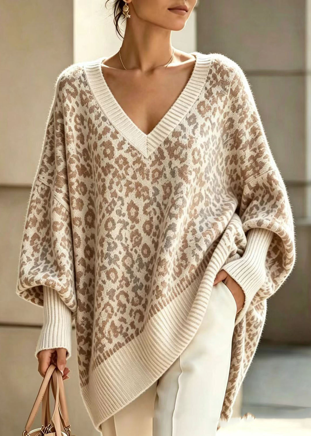 Damen Strickjacke mit V-Ausschnitt für den Alltag in Aprikose