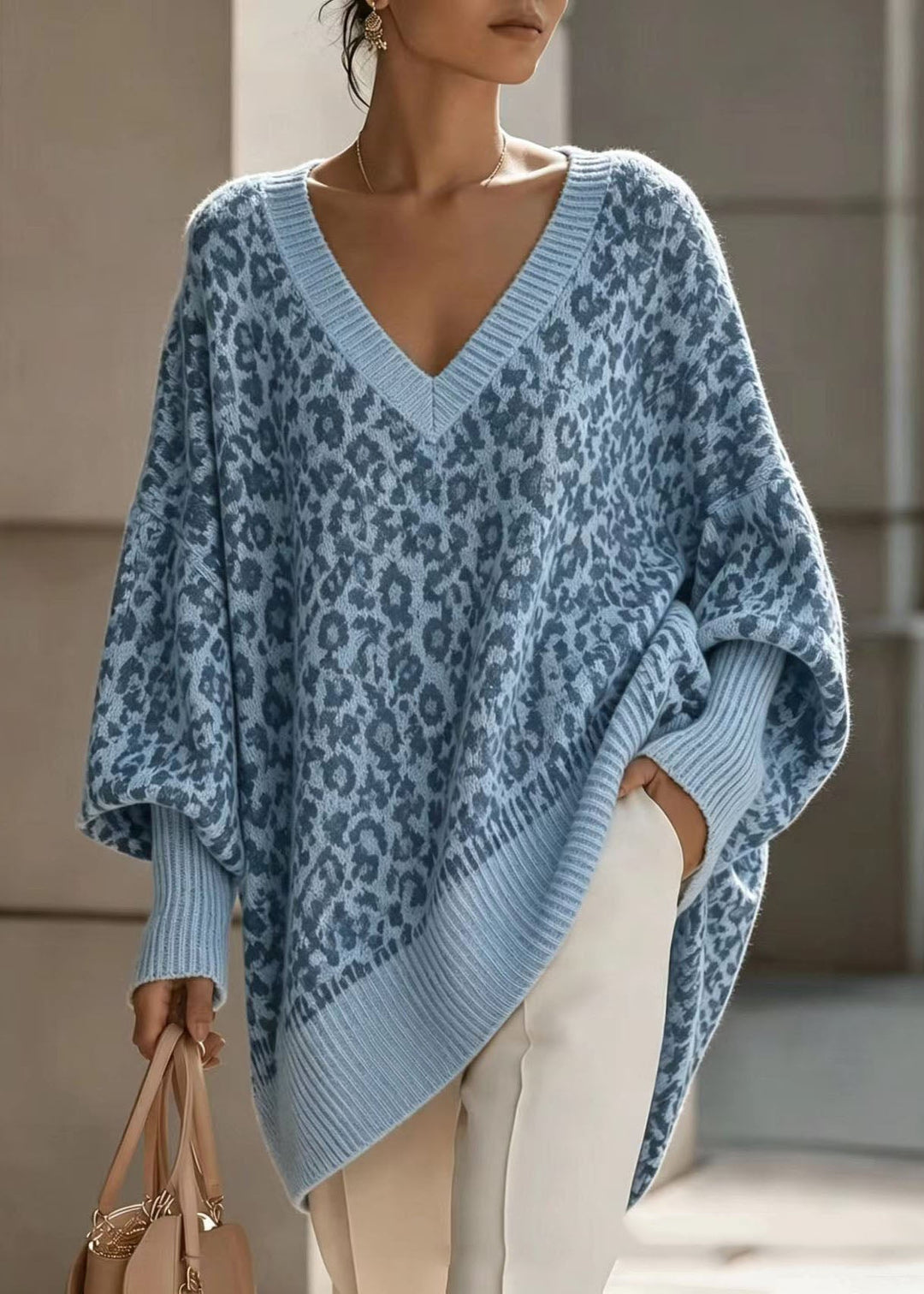 Damen Strickjacke mit V-Ausschnitt für den Alltag in Hellblau