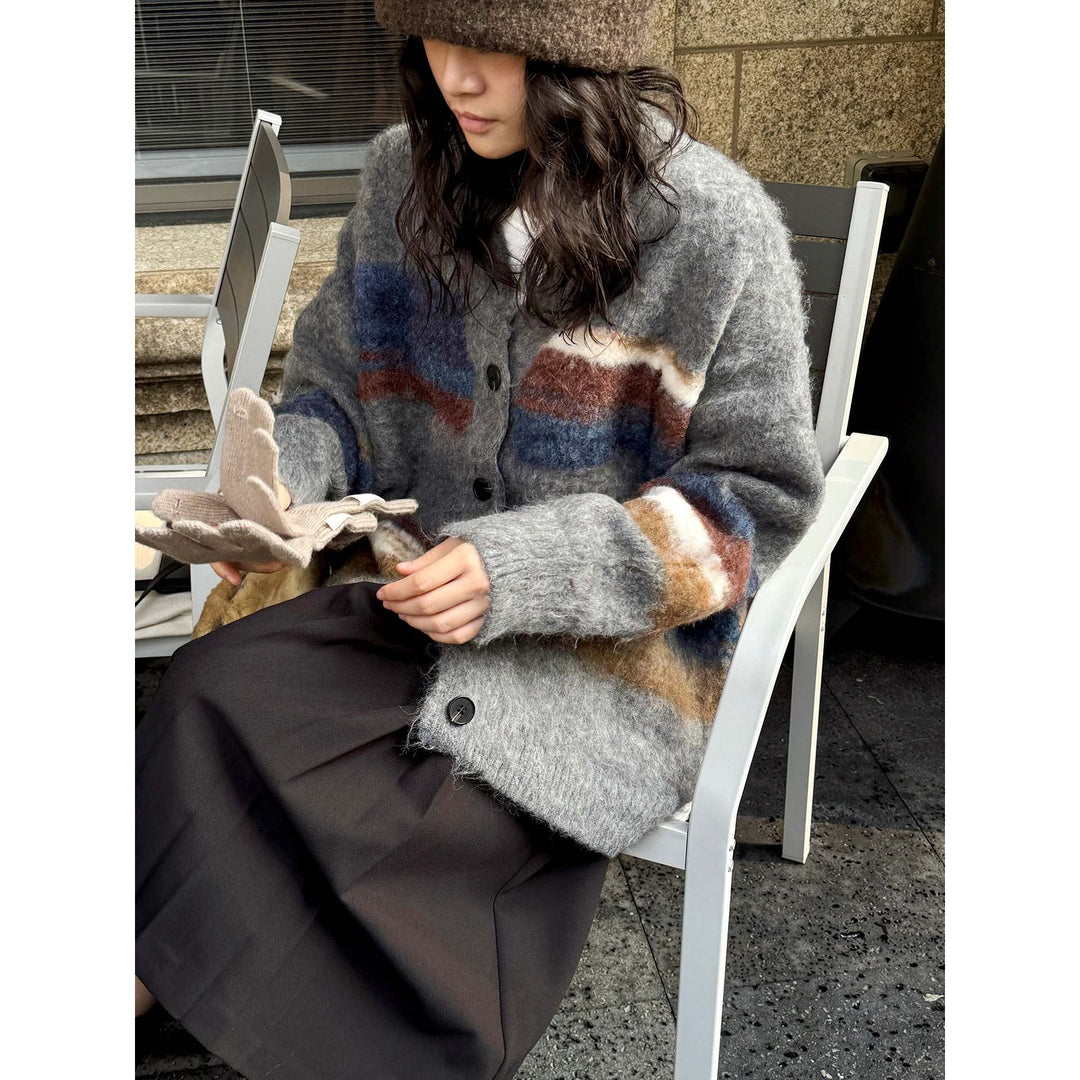 Damen Strickjacke Oversize mit Karomuster (3)