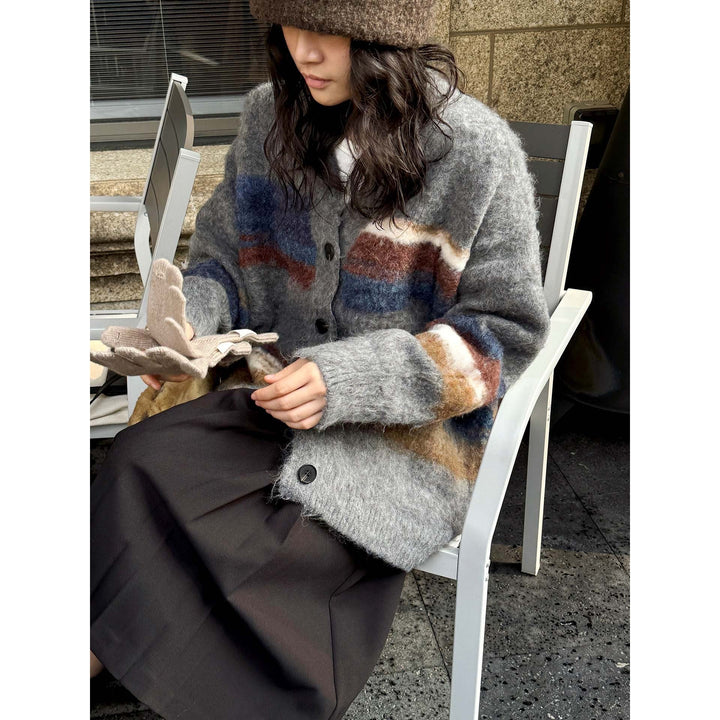 Damen Strickjacke Oversize mit Karomuster (3)
