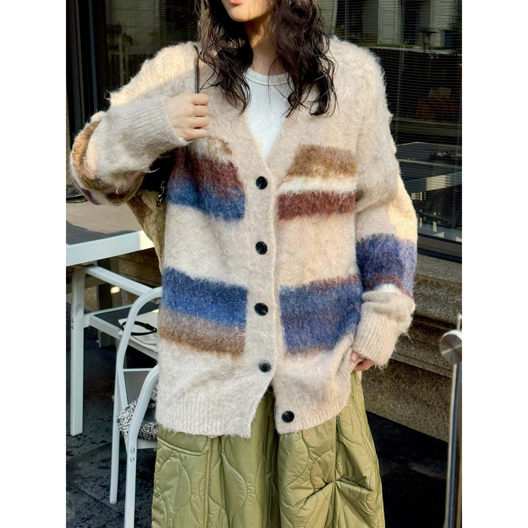 Damen Strickjacke Oversize mit Karomuster (4)